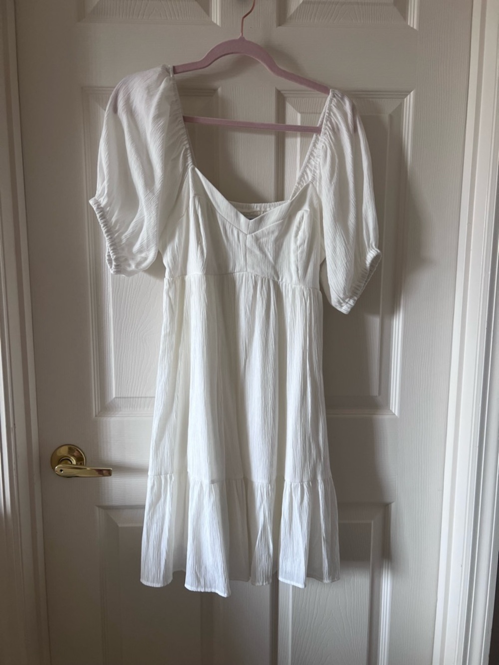 Nine West White Puff-Sleeve Sweetheart Neck Stretchy Mini Dress Small EUC